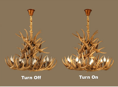 Retro Antler Chandelier Lighting Resin Deer Horn Pendant Lamp