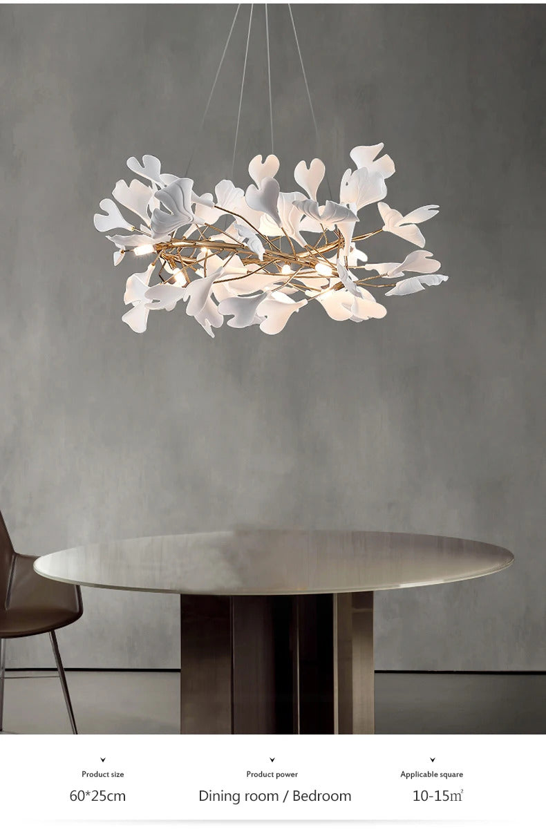 Luxury Ceramic Ginkgo Leaf Chandelier Gold Branches Chandelier