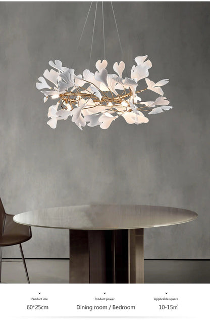 Luxury Ceramic Ginkgo Leaf Chandelier Gold Branches Chandelier