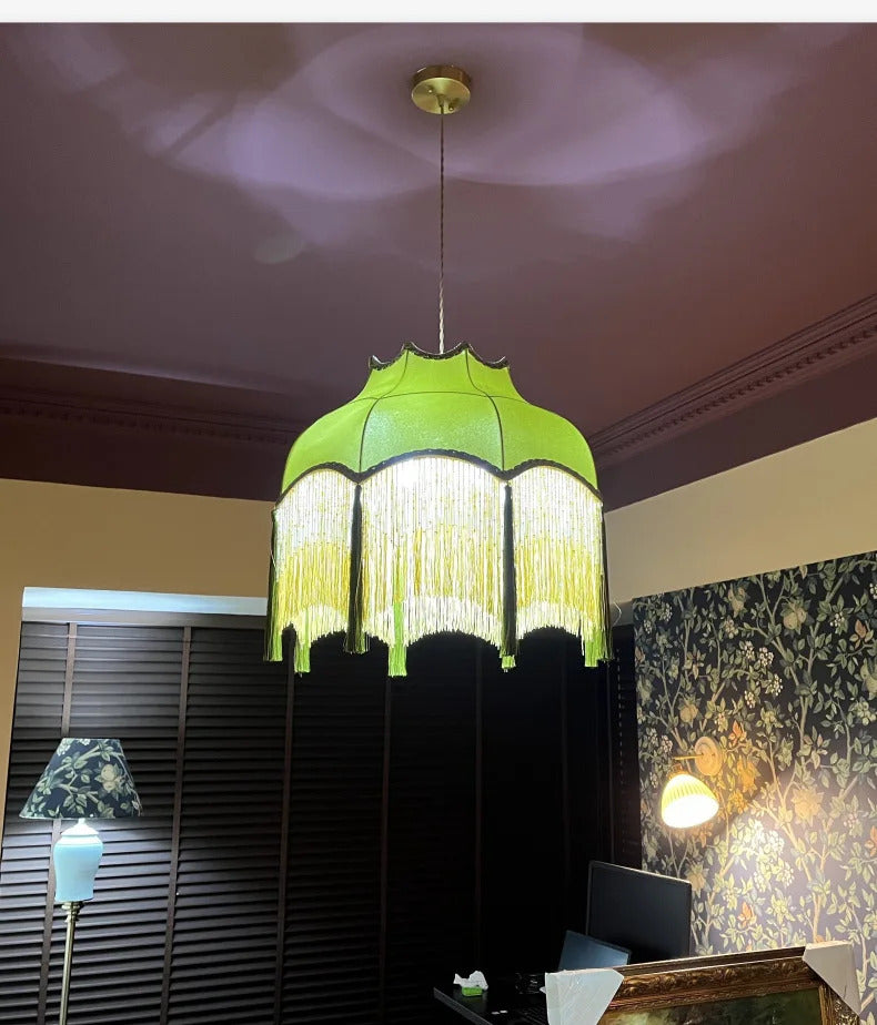 French Green Tassel Dining Room Chandeliers Retro Tassel pendant lamp