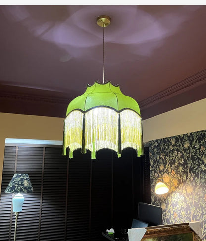 French Green Tassel Dining Room Chandeliers Retro Tassel pendant lamp