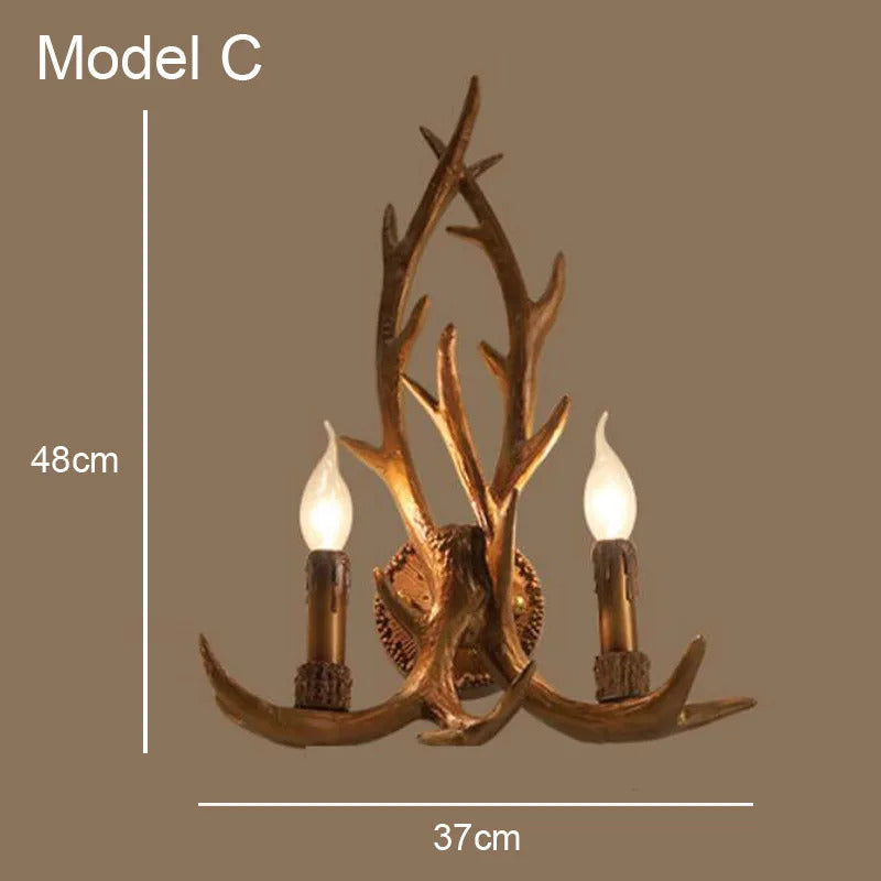 Retro Antler Chandelier Lighting Resin Deer Horn Pendant Lamp