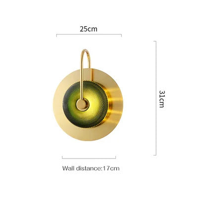 Nordic Retro round glass wall lamp Modern luxury metal plate Green Crystal wall light