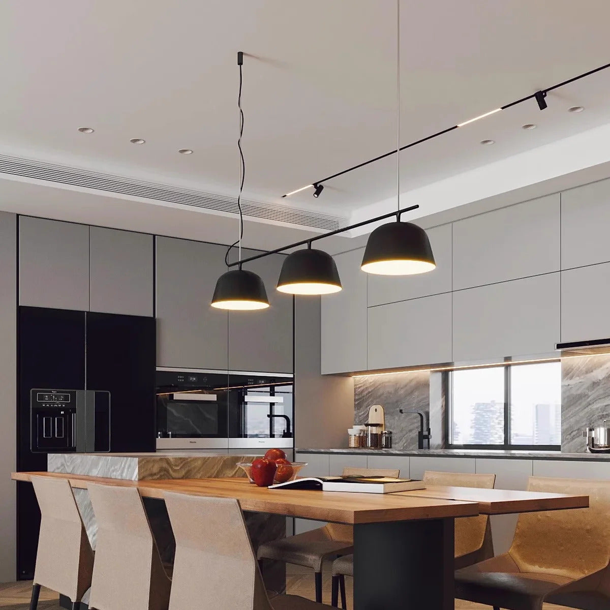 Danish designer Ambit rail pendant lamp Nordic black 3 heads long chandelier