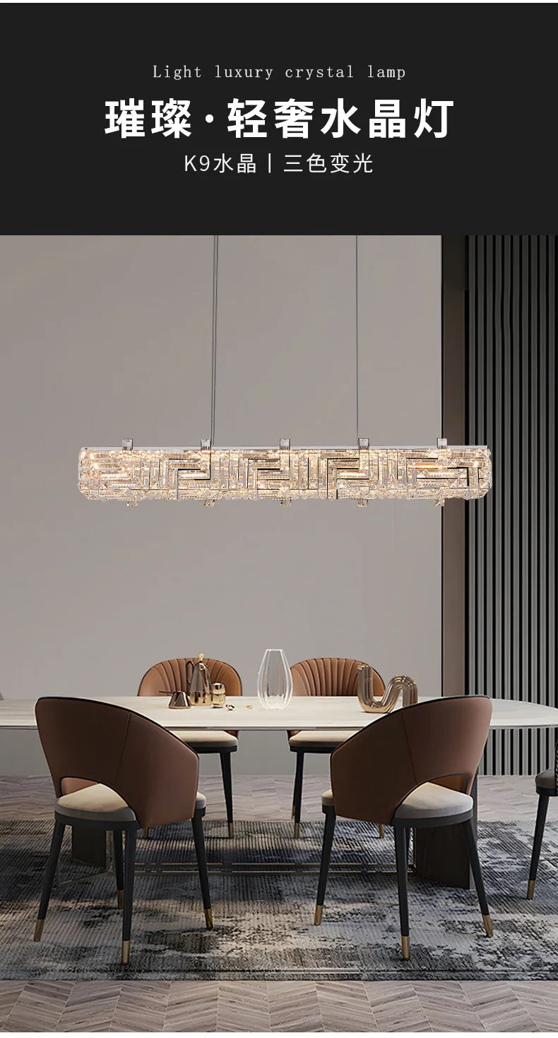 Modern crystal long strip chandelier Luxury Gold  Kitchen island Pendant lamp