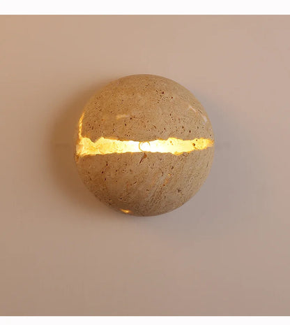 Natural Stone globe wall lamp Yellow cave stone Retro Art sconce Light