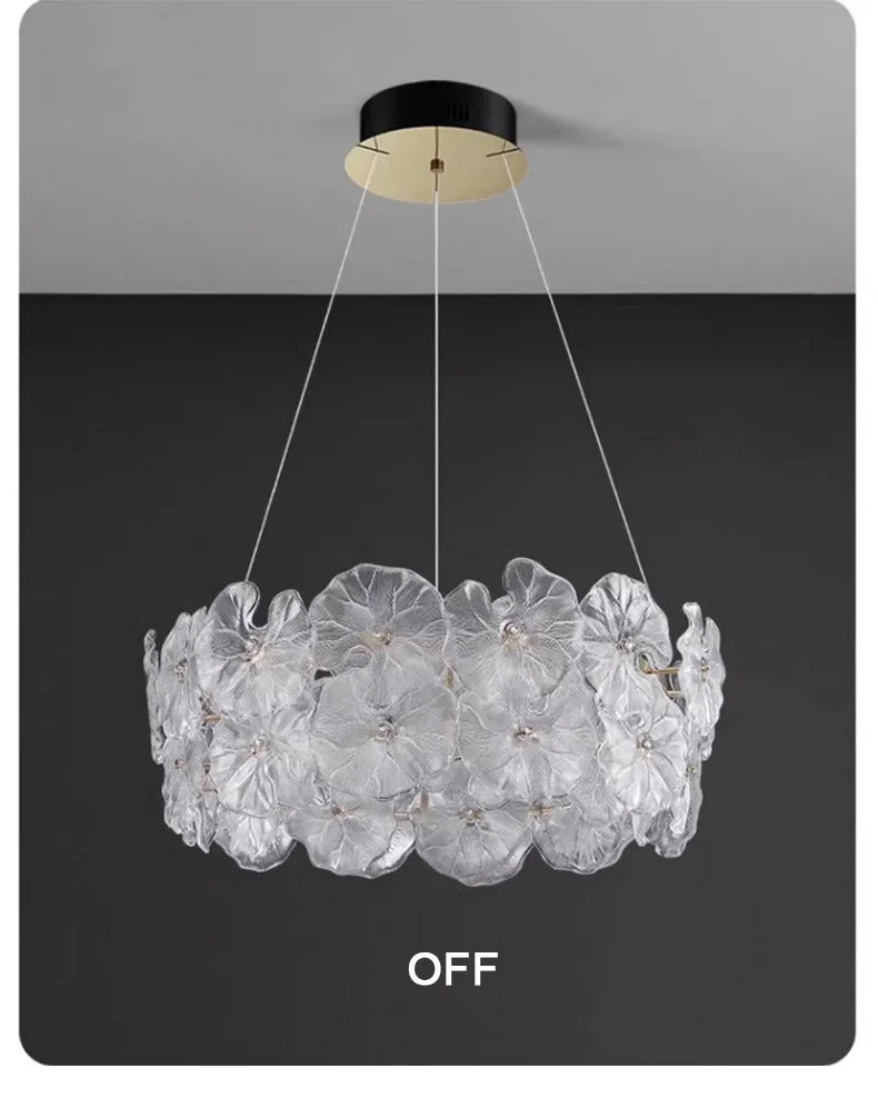 Modern Luxury Lotus Leaf Glass Chandelier Luxury Crystal Pendant Light