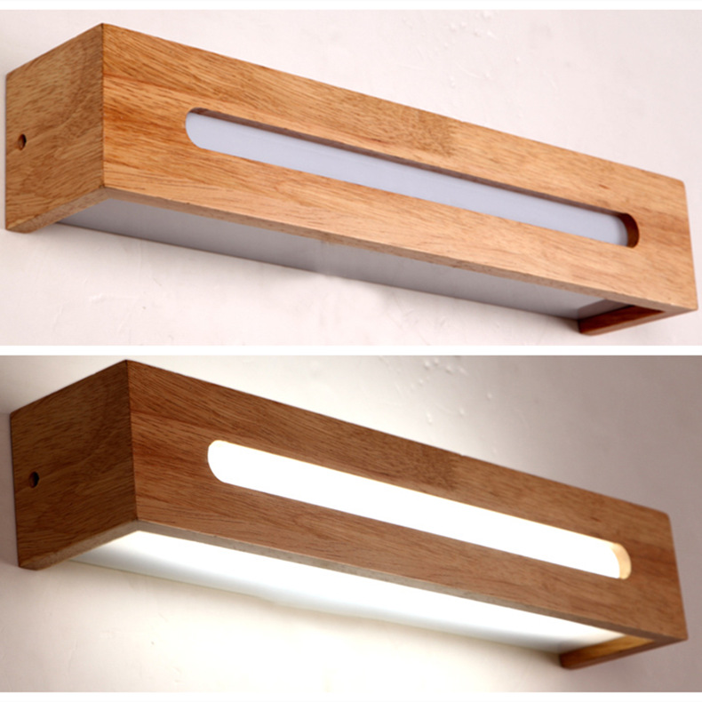 Modern Bathroom Mirror Wall Lamps Nordic Solid Wooden Linear LED Sconce light
