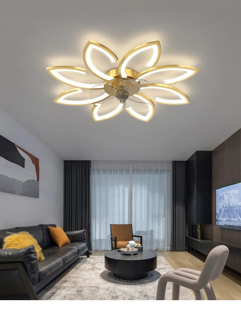 Petals LED Ceiling Fans With Light Bedroom Remote Control 220V Light Fixture