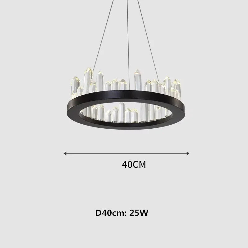Modern Luxury Crystal Ring chandeliers Round black golden pendant lamp LED hanging light