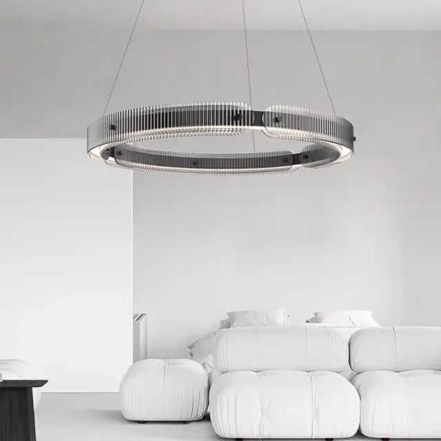Modern black round chandelier Nordic simple glass lampshade ring LED pendant lights