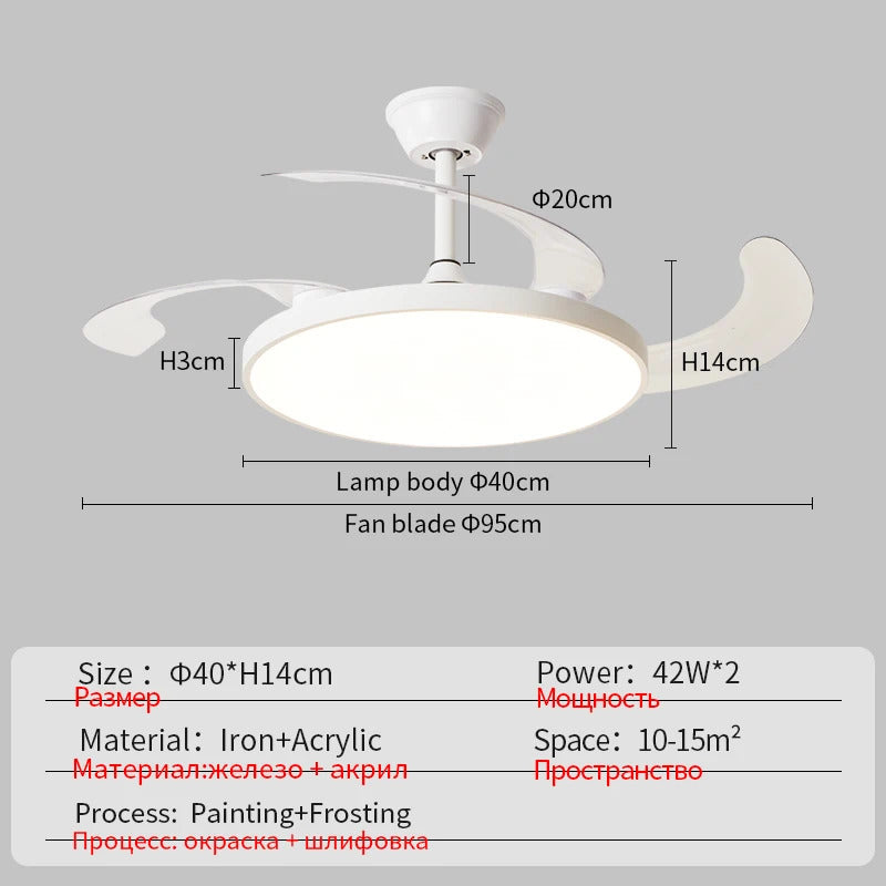 Ceiling Fan With Light Modern Remote Smart Invisible Ceiling Fan Bedroom Lamp