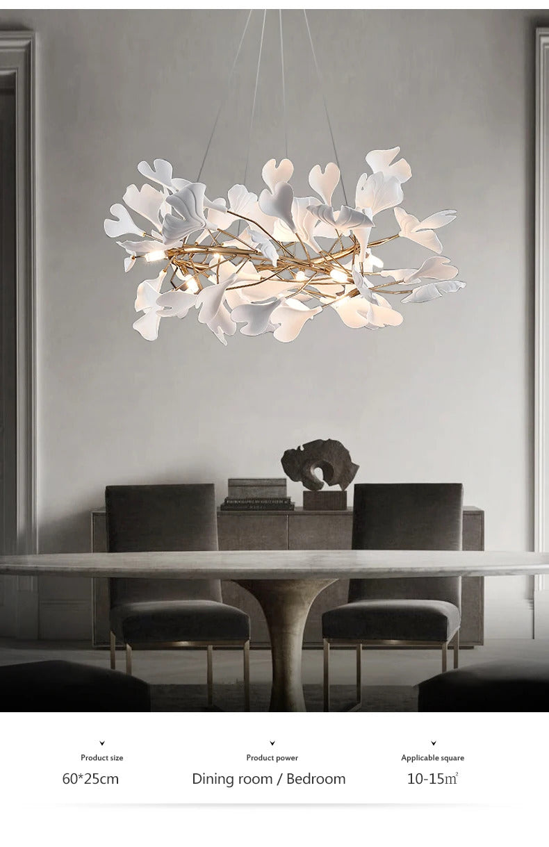 Luxury Ceramic Ginkgo Leaf Chandelier Gold Branches Chandelier