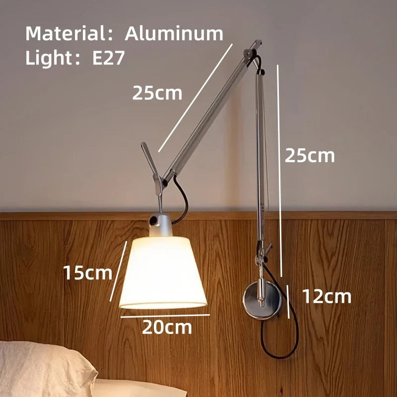 Italian swing arm wall lamp LED Silver Black wall lamp Rotatable Adjustable Reading Lights Decor wall mounted bedside lights