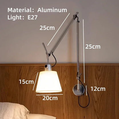 Italian swing arm wall lamp LED Silver Black wall lamp Rotatable Adjustable Reading Lights Decor wall mounted bedside lights