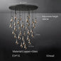 Luxury All Copper LED Pendant Light Modern Water drop Glass chandelier