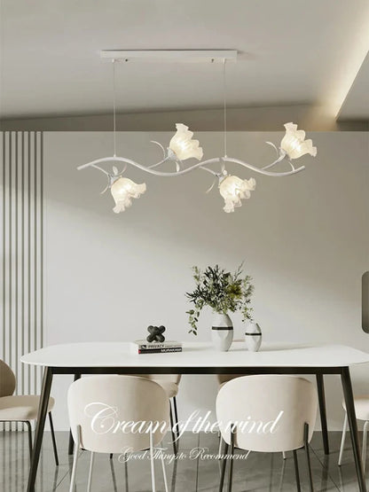 French Rural Flower Pendant Lamp Cream Style Green flower Chandelier