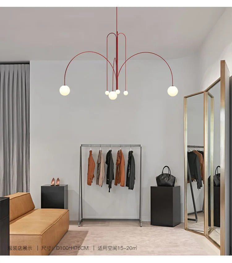 Postmodern geometric chandelier Red Glass Ball minimalist lamp