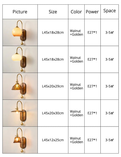 French Lomin Retro Wall Lamp Luxury vintage Glass wooden Wall Light sconce