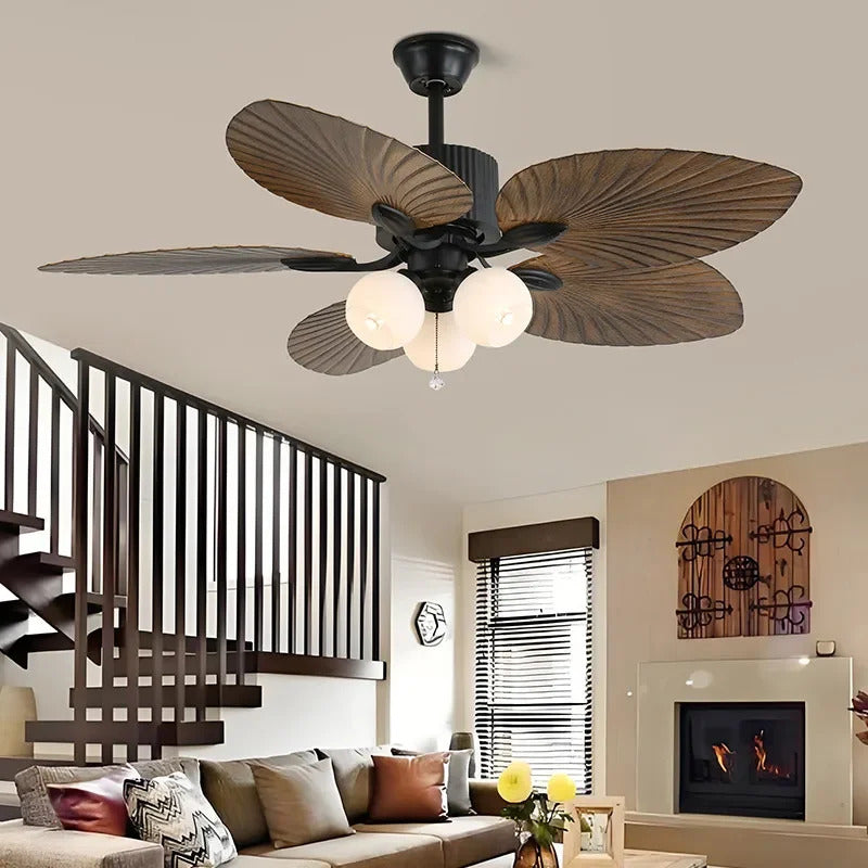 American Retro ceiling Fan Light European Mid-Century vintage Luxury chandelier Remote Fan