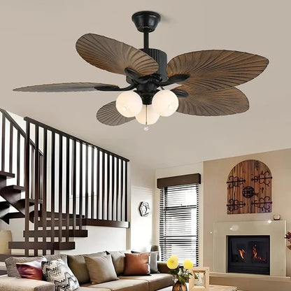 American Retro ceiling Fan Light European Mid-Century vintage Luxury chandelier Remote Fan