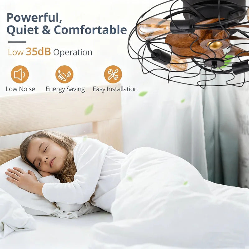 Industrial Retro Fan Light with remote control 110V-220V Living room Light