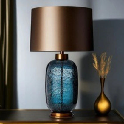 American Blue Glass Desk Lamp Fabric Lampshade Warm LED Light Bedroom Bedside Table Living Room Decor Accent