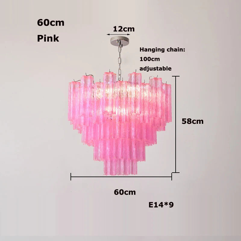 Pink Clear Glass Tube French Design Led Chandelier Lighting Hanging Lamp Lustre Suspension Luminaire Lamp For Dinning Room Decor