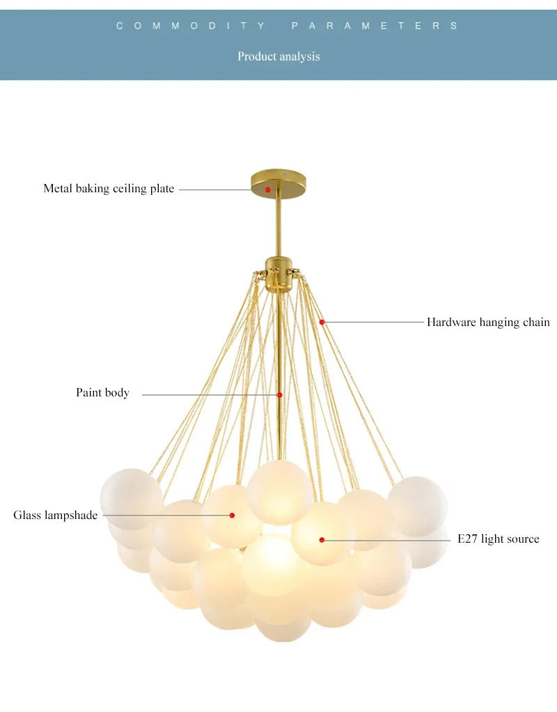 Nordic Simple Frosted Glass Bubble Ball Chandelier Bedroom Clothing Store Lamp Cloud Soft Look Children Room Pendant Lights LED