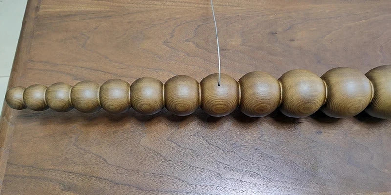 Wooden Beads Long Linear LED Pendant Lights Wabi Sabi wood walnut wood Hanging chandeliers