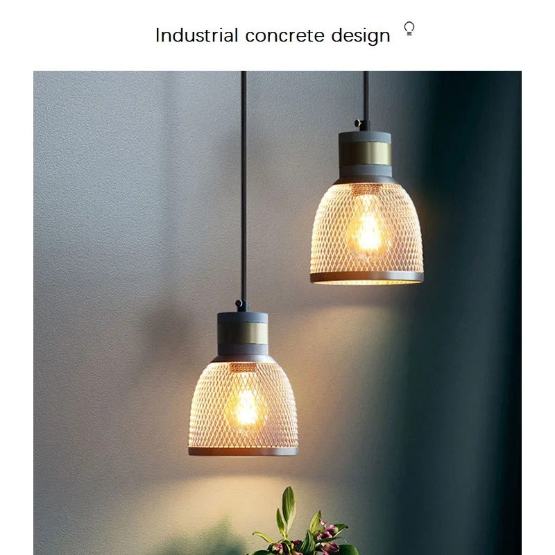 Industrial Concrete Pendant Light Home Decoration Chandelier Fixture Iron Shade Cement Hanging Lamp
