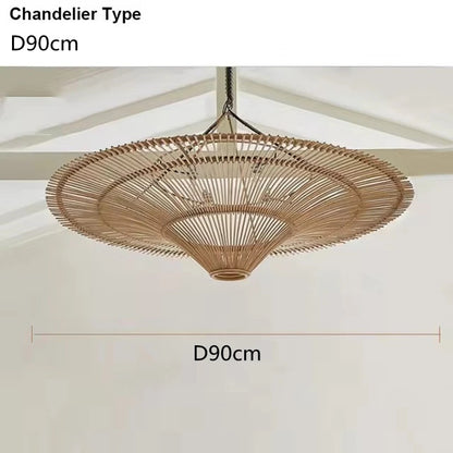 Large Wicker Pendant Lamp Wabi Sabi Style Rattan Chandelier