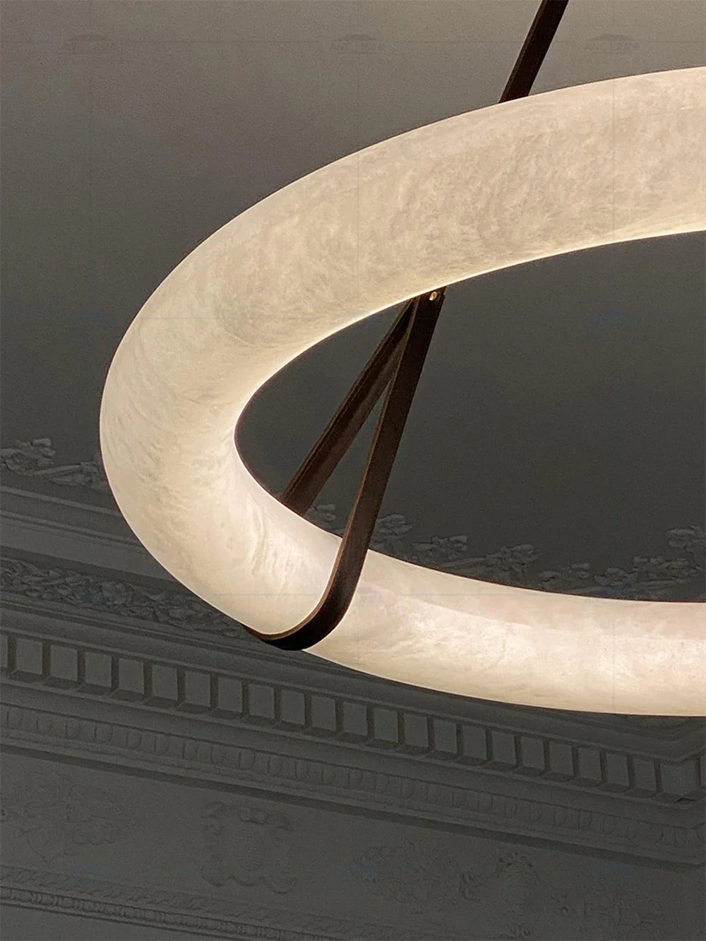 Hot selling high-end living room main light, round all copper leather pendant light, Spanish marble pendant light