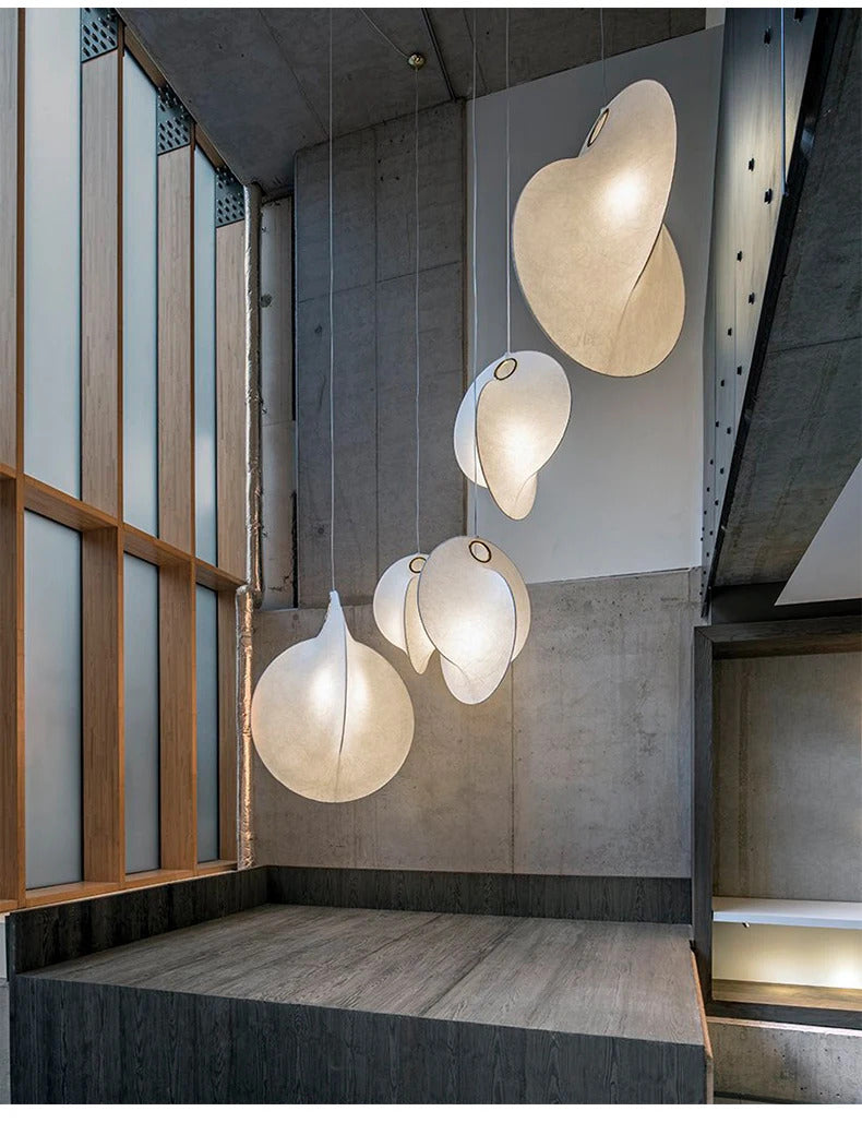Japanese Silk Chandelier LED Wabi Sabi Pendant Lamp Living Room LED Cocoon Lamp