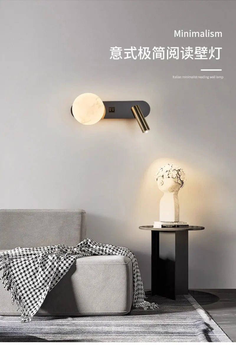Nordic minimalist bedside wall light Modern moon with spotlights Adjustable wall lamps