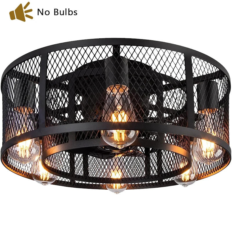 Cage Ceiling Fan with Light 20"Flush Mount Ceiling Fan Lights