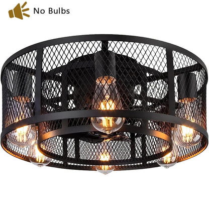 Cage Ceiling Fan with Light 20"Flush Mount Ceiling Fan Lights