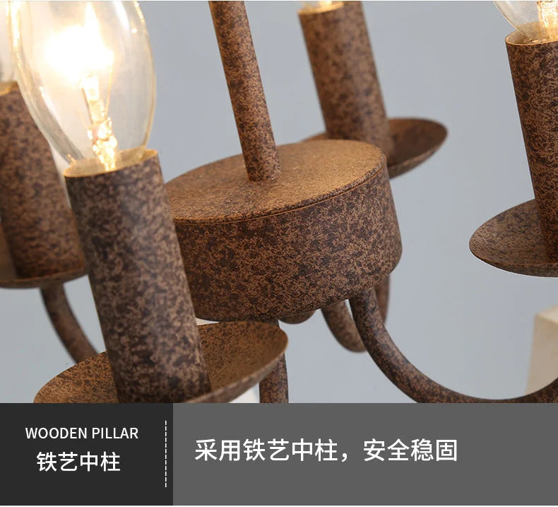 American Vintage Wrought Iron Gold Chandelier Nordic Design Living Room Pendant Lamp