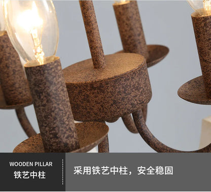 American Vintage Wrought Iron Gold Chandelier Nordic Design Living Room Pendant Lamp