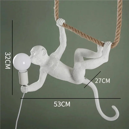 Art creative monkey Pendant lamp White black Resin animal hemp rope wall lamp