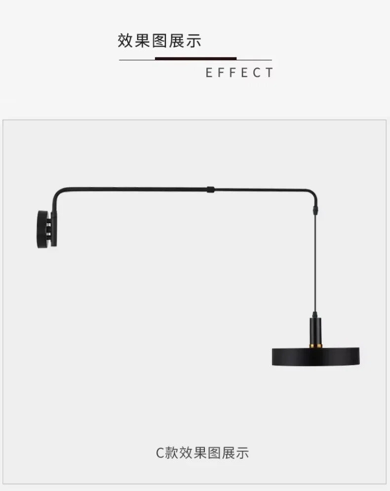 Nordic Swing Arm Black Wall Light Modern corner living room long Adjustable Wall lamp