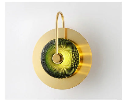 Nordic Retro round glass wall lamp Modern luxury metal plate Green Crystal wall light