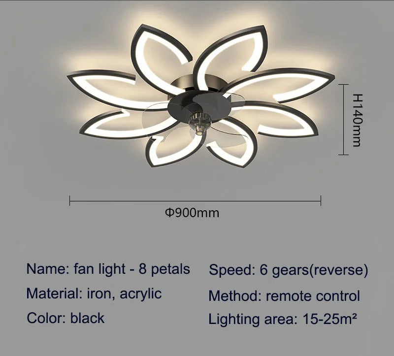 Petals LED Ceiling Fans With Light Bedroom Remote Control 220V Light Fixture
