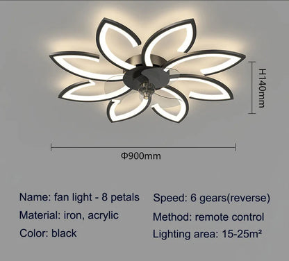 Petals LED Ceiling Fans With Light Bedroom Remote Control 220V Light Fixture