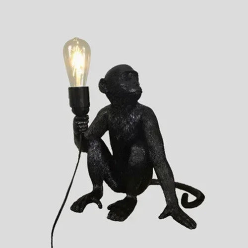 Art creative monkey Pendant lamp White black Resin animal hemp rope wall lamp