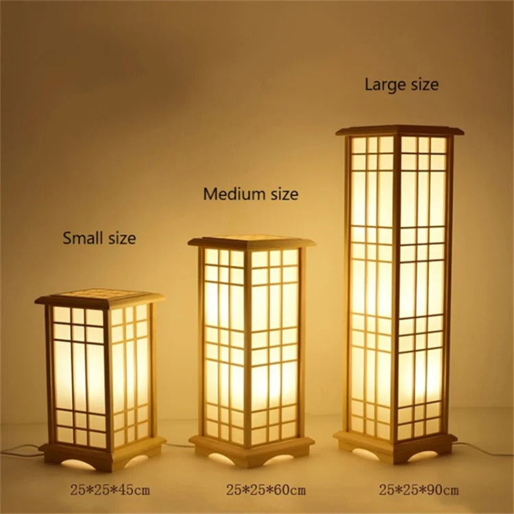 Japanese wooden floor lamp LED Wabi Sabi minimalist Square Wood Made standing lamp