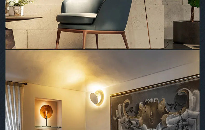 Modern Texture Designer round Wall Lamp Rotatable Black Gold round Sconce light