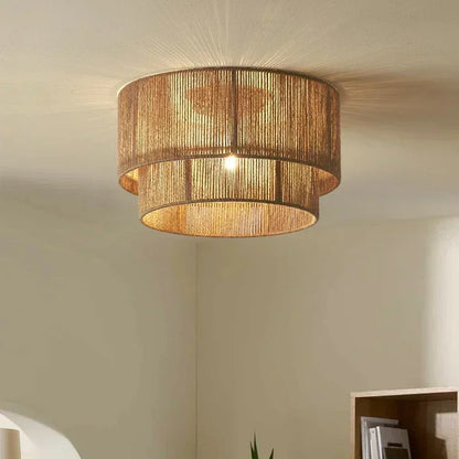 Retro Handmade Tiered Woven Ceiling Light with Rustic Design
