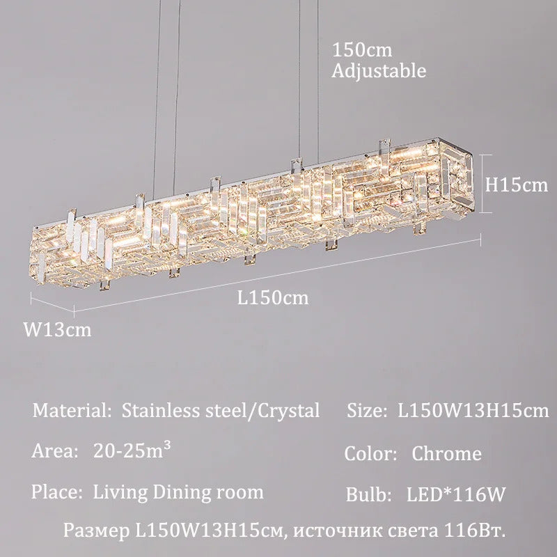 Modern crystal long strip chandelier Luxury Gold  Kitchen island Pendant lamp