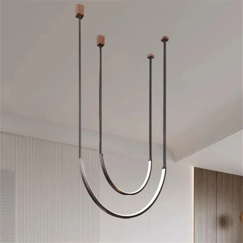 Nordic U-shaped Line Pendant Light LED Long Leather Hanging Lamp